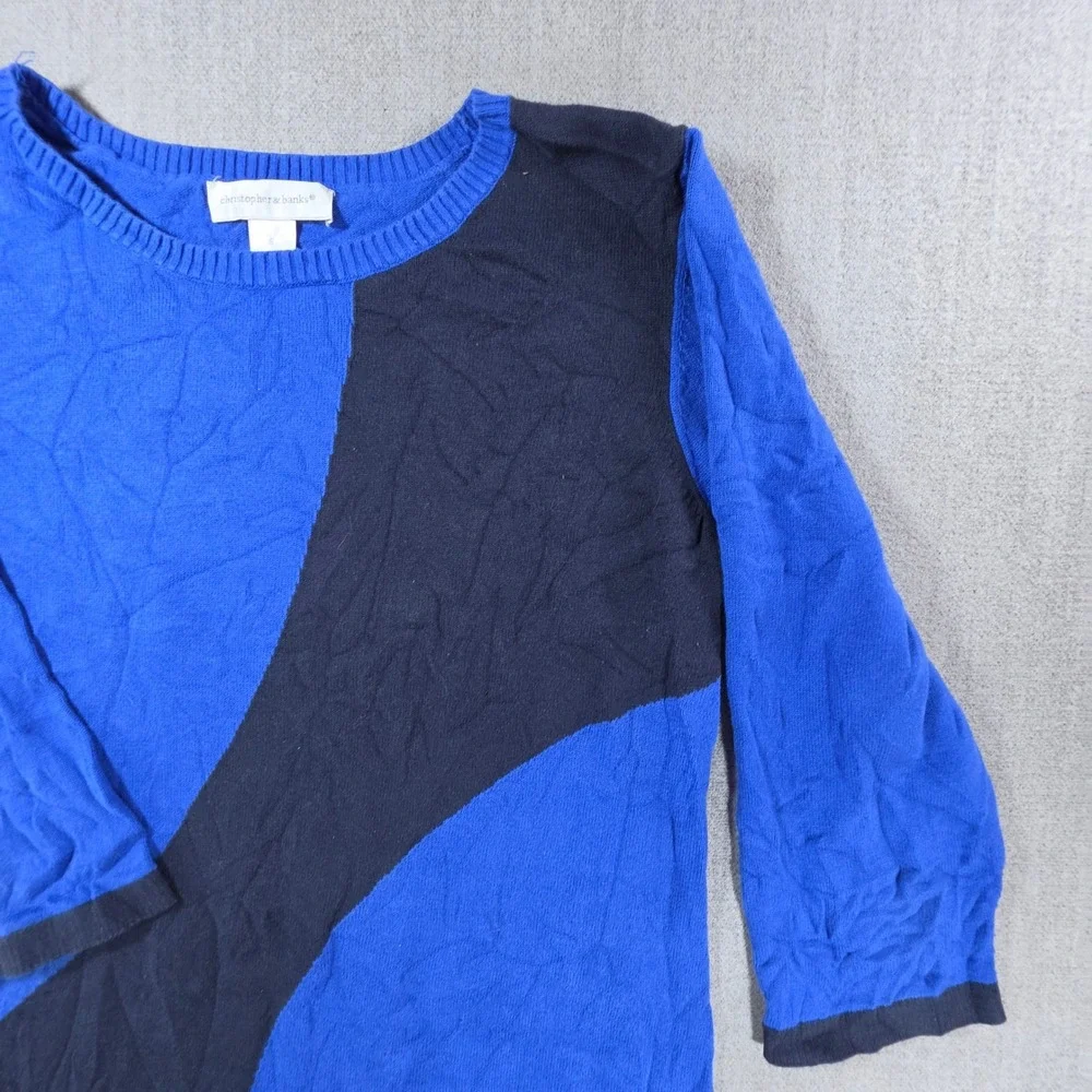 Christopher & Banks Sweater Women Small Blue Colorblock 3/4 Sleeve Cotton